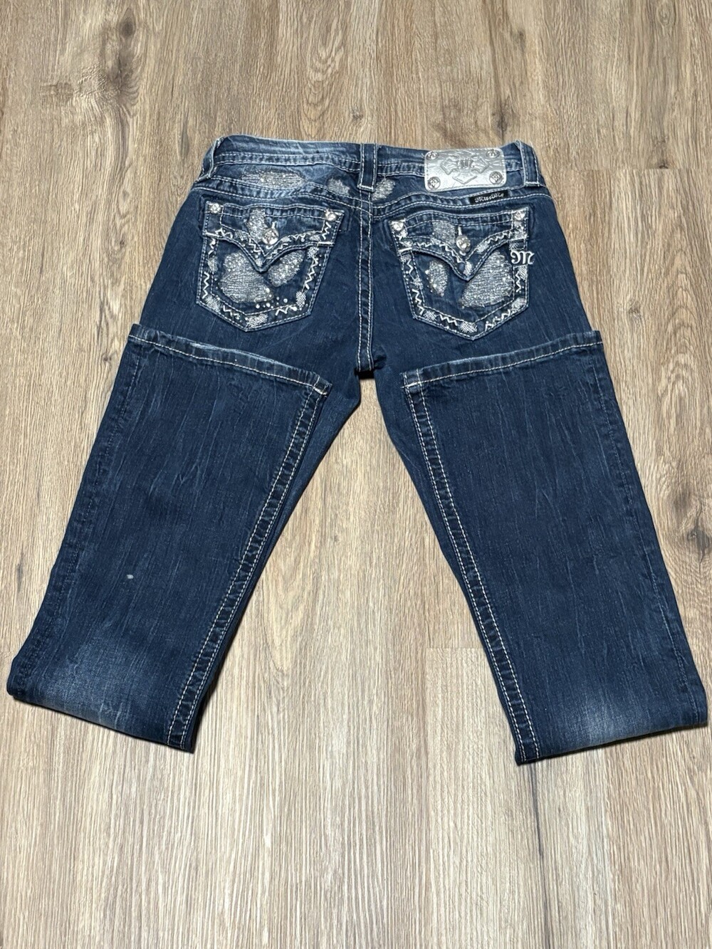 Miss Me Bootcut Blue Jeans Size 27 Embellished Flap Pocket Y2K Super PREPPY